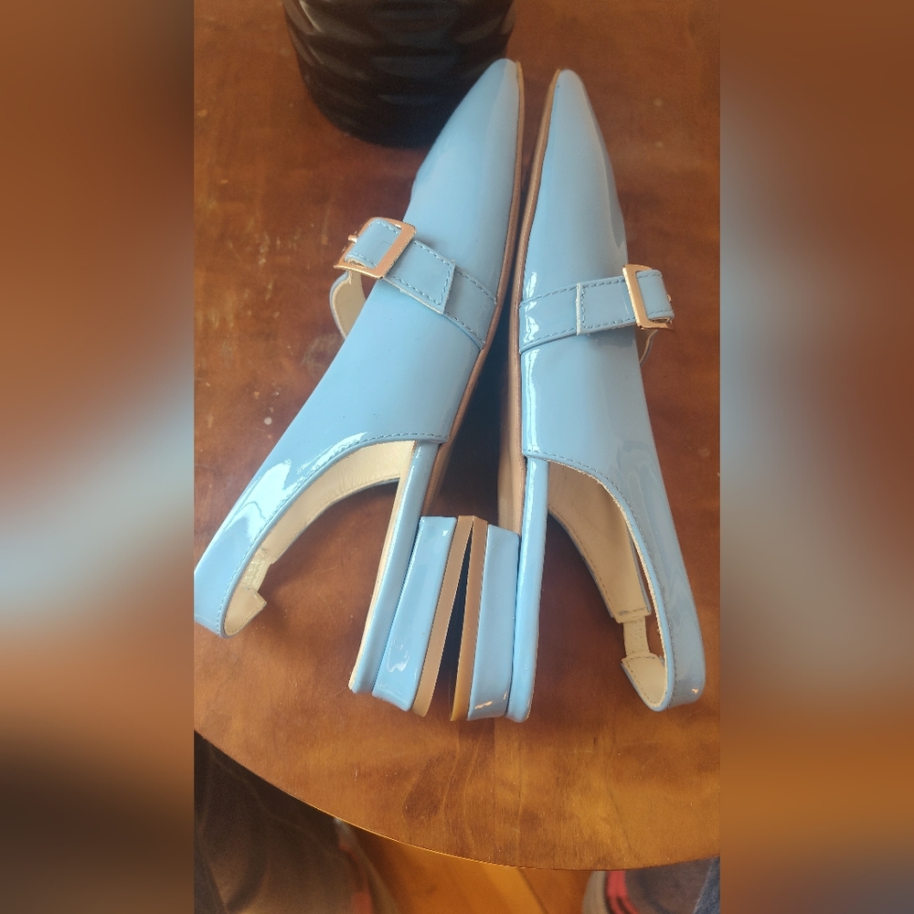 Girotti Square Toed Flat Mary Jane Shoes In Pale Blue - Picture 4 of 5